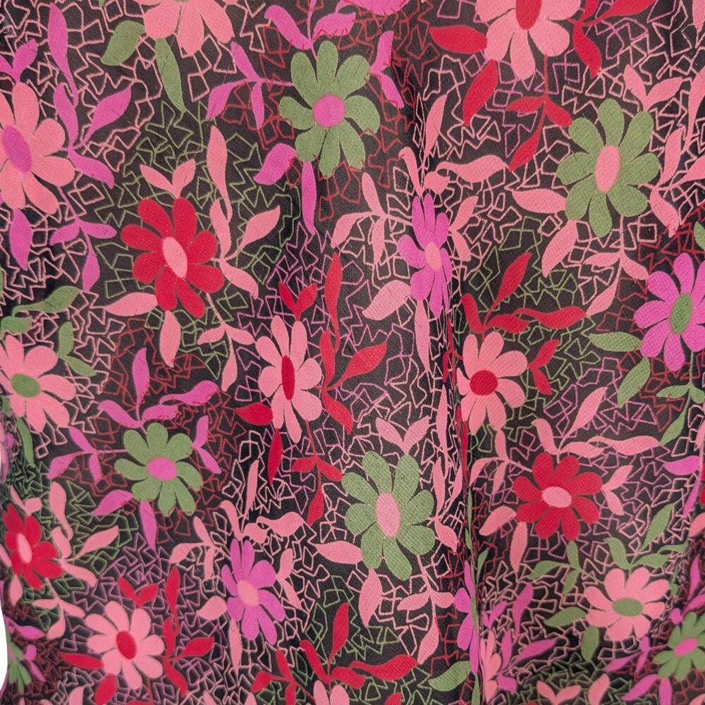 Vintage Y2K Josie Natori Sheer Chiffon Cami L Black Pink Floral Whimsigoth Top - Picture 4 of 8